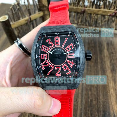 Swiss Grade Franck Muller Crazy Hours Black Dial Red Leather Strap